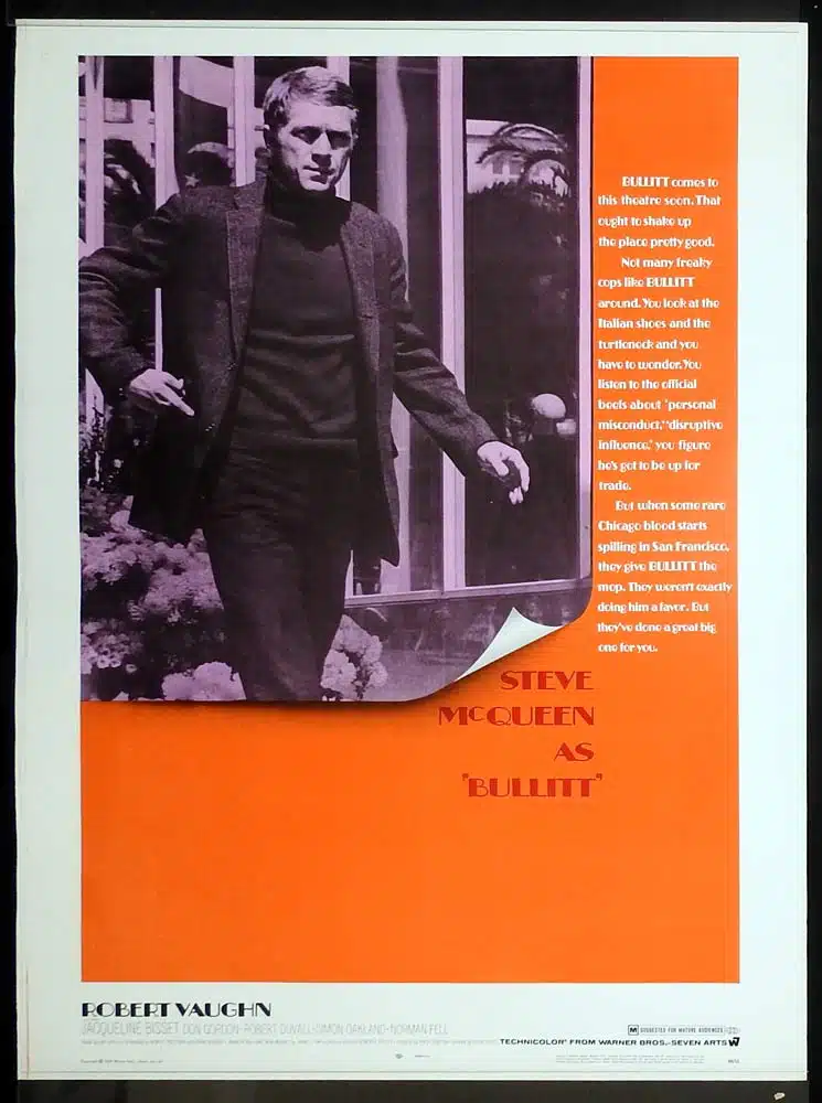 BULLITT Original US 30 x 40 ROLLED Movie Poster Steve McQueen Jacqueline Bisset Robert Vaughn