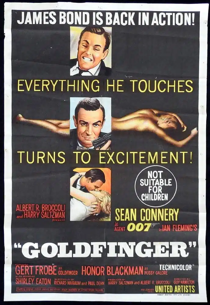 GOLDFINGER Original One Sheet Movie poster Sean Connery Honor Blackman James Bond