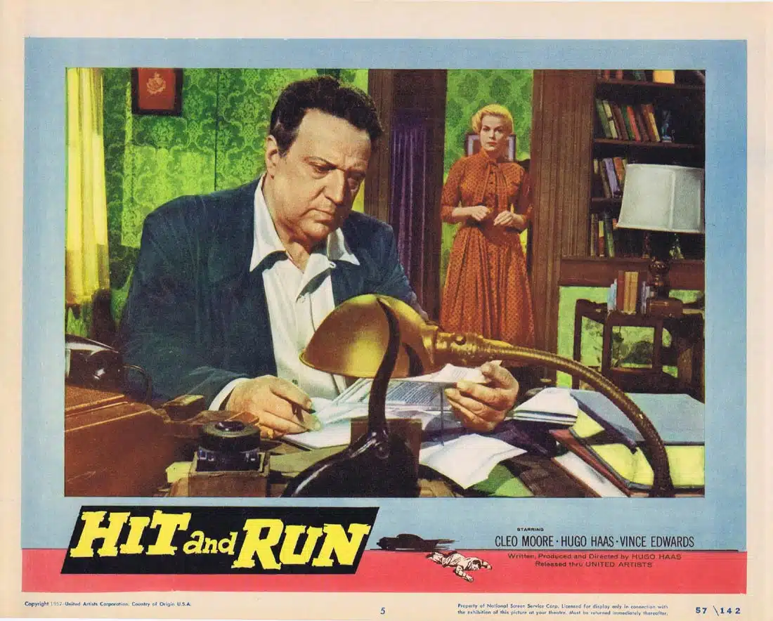 HIT AND RUN Original Lobby Card 5 Cleo Moore Hugo Haas Vince Edwards Film Noir