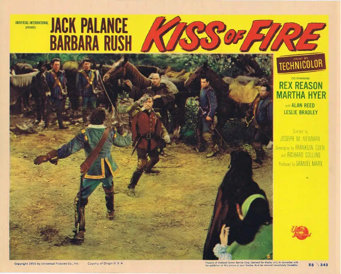 KISS OF FIRE Original Lobby Card 5 Jack Palance Barbara Rush