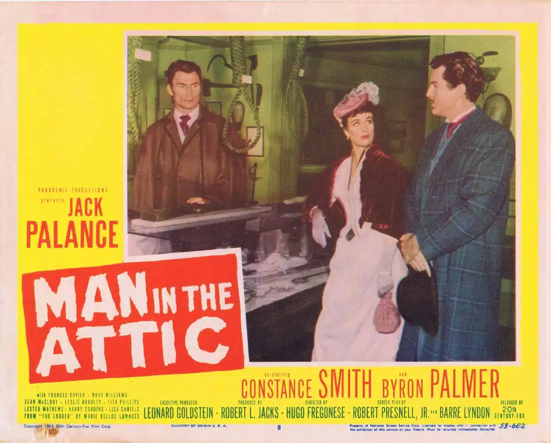 MAN IN THE ATTIC Original Lobby Card Jack Palance Constance Smith Film Noir