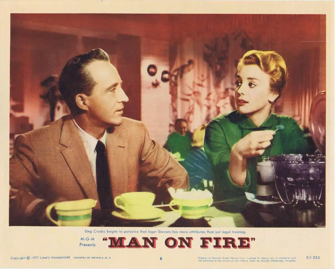 MAN ON FIRE Original Lobby Card 8 Bing Crosby Inger Stevens