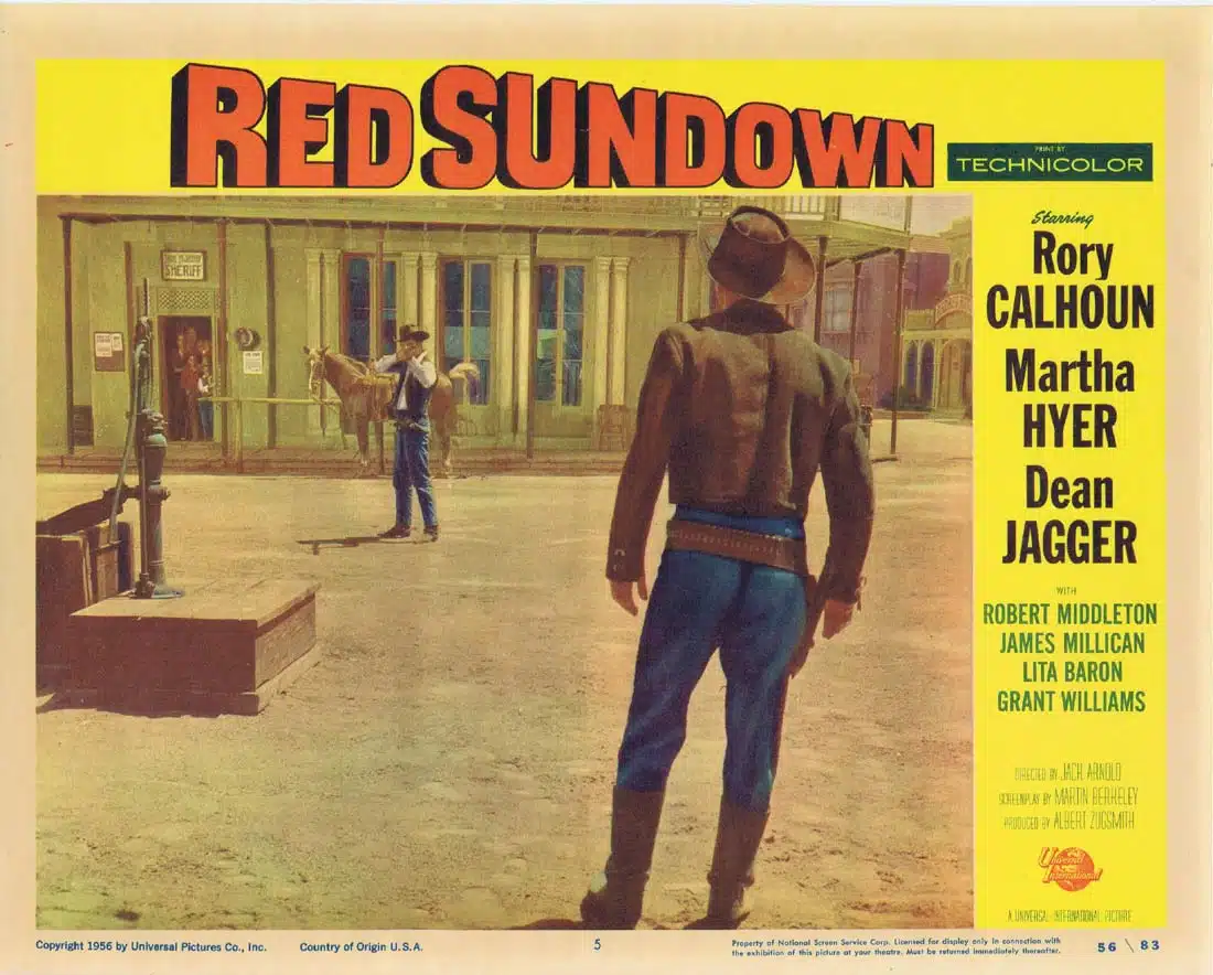 RED SUNDOWN Original Lobby Card 5 Rory Calhoun Martha Hyer Dean Jagger