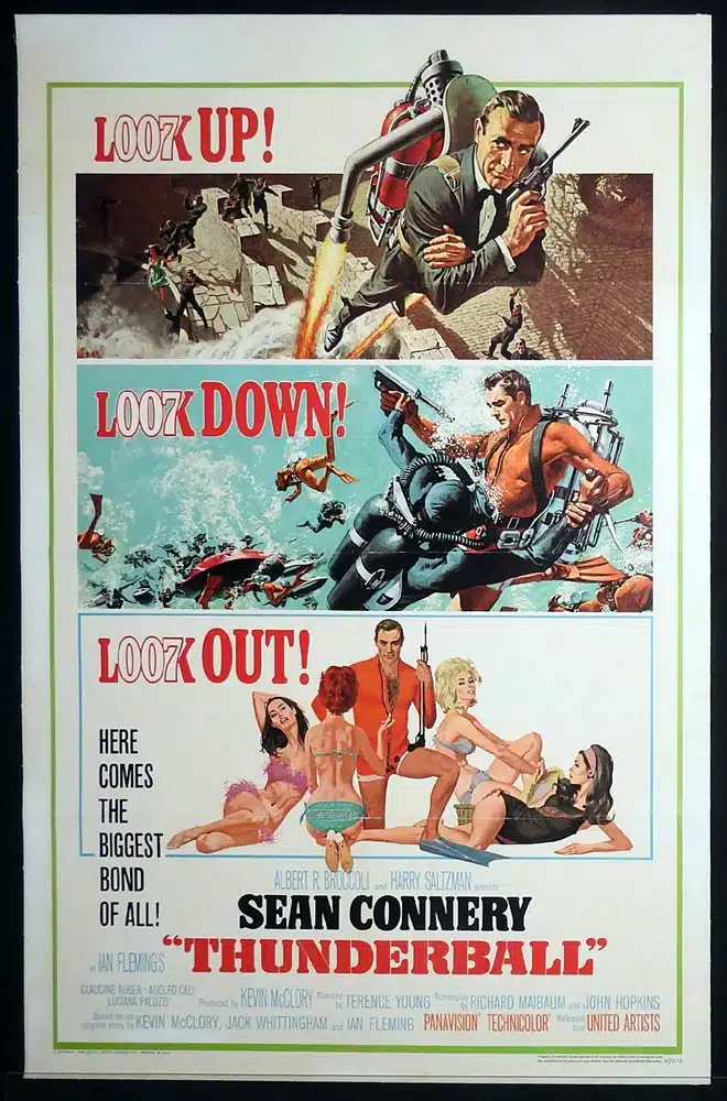 THUNDERBALL Original US LINEN BACKED One Sheet Movie poster Sean Connery James Bond