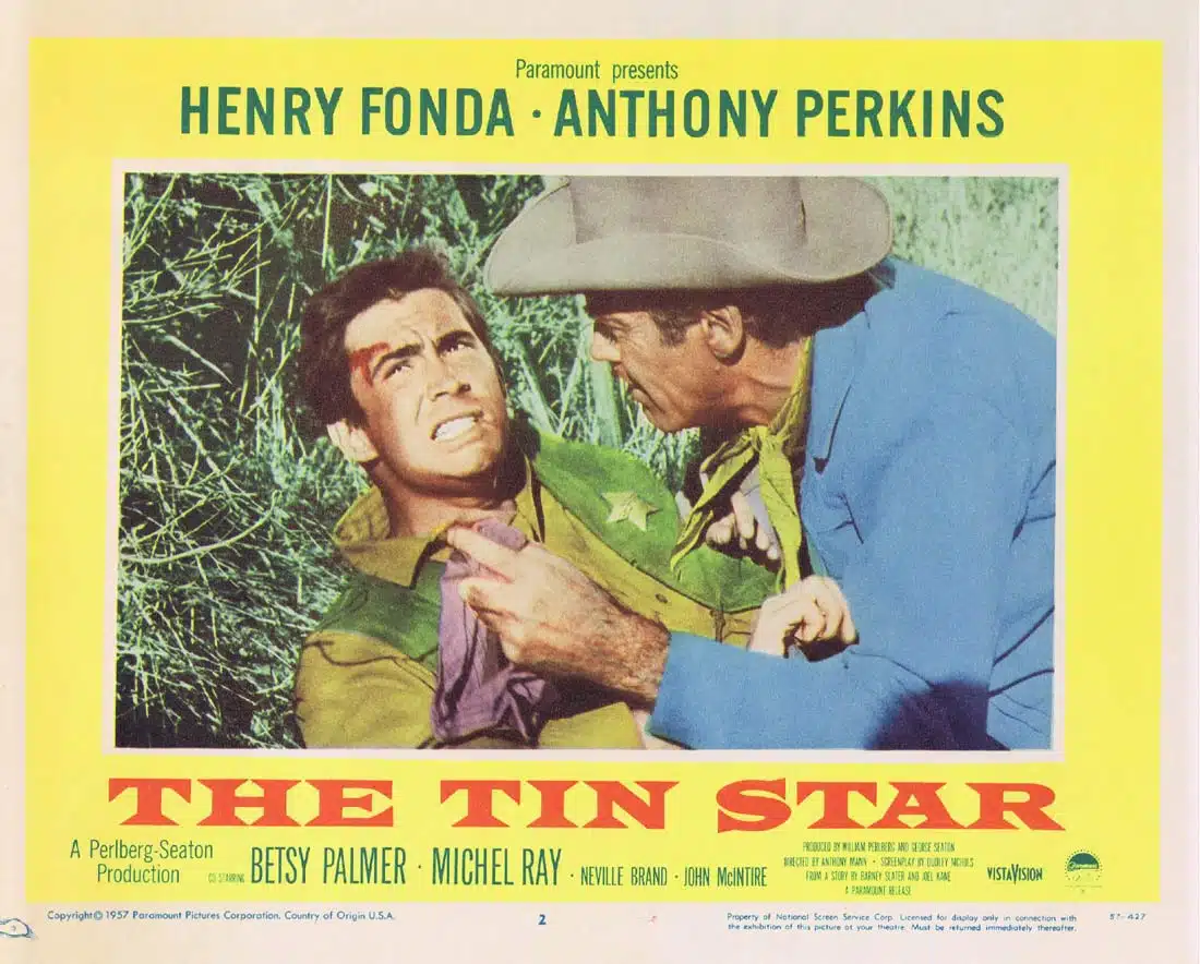 THE TIN STAR Original Lobby Card 2 Henry Fonda Anthony Perkins Betsy Palmer