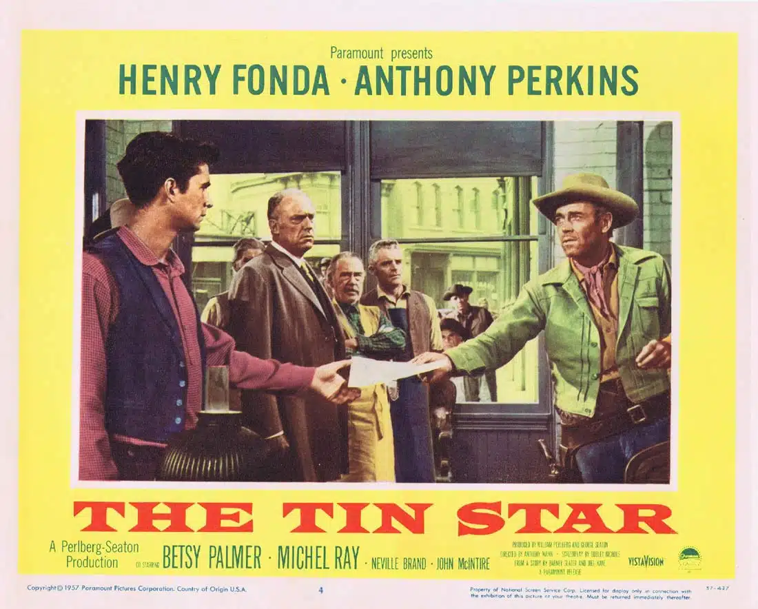 THE TIN STAR Original Lobby Card 4 Henry Fonda Anthony Perkins Betsy Palmer
