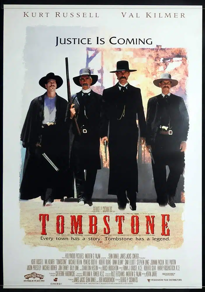 TOMBSTONE Original Australian One Sheet Movie poster Kurt Russell Val Kilmer Michael Biehn