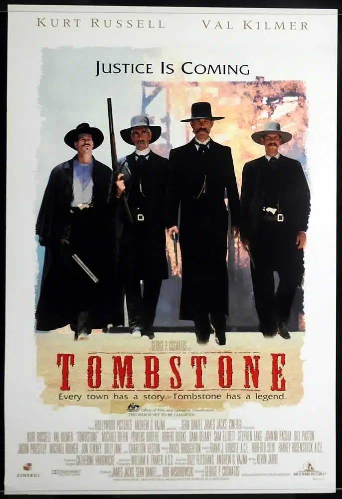 TOMBSTONE Original US One Sheet Movie poster Kurt Russell Val Kilmer Michael Biehn