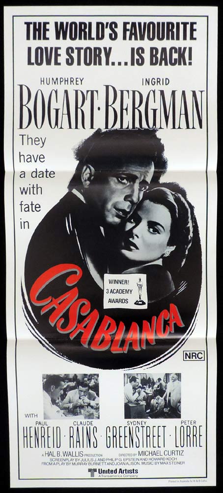 CASABLANCA Original 1980sr Daybill Movie poster Humphrey Bogart Ingrid Bergman