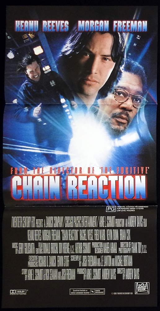 CHAIN REACTION Original Daybill Movie Poster Keanu Reeves Morgan Freeman