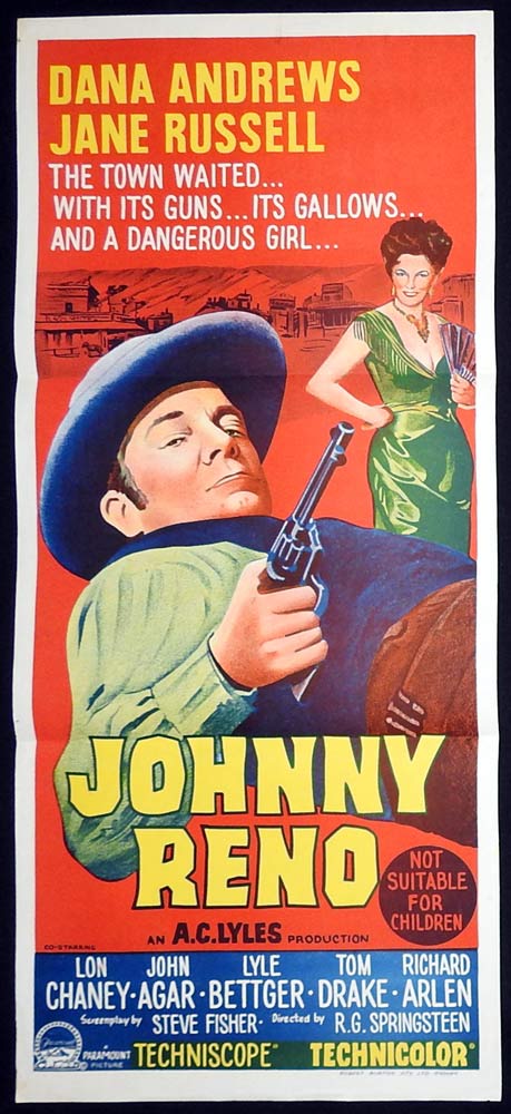 JOHNNY RENO Original Daybill Movie Poster Dana Andrews Jane Russell