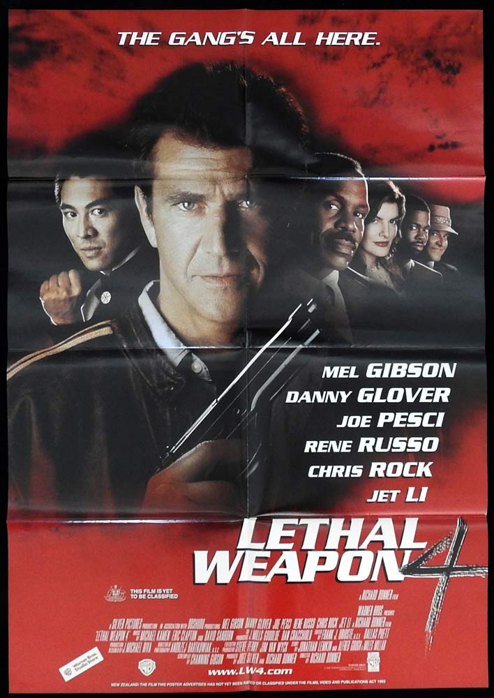 LETHAL WEAPON 4 Original Aust One sheet Movie Poster Mel Gibson Danny Glover Joe Pesci