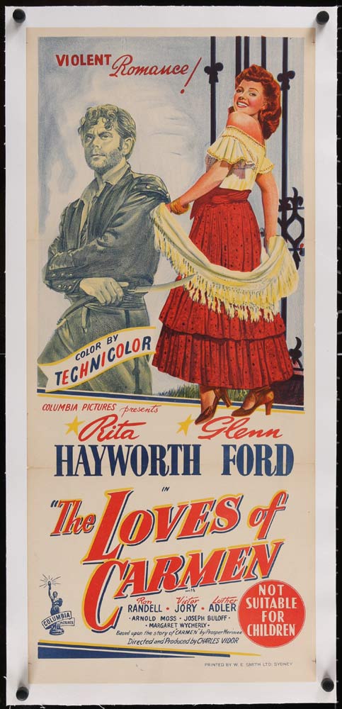 THE LOVES OF CARMEN Original LINEN BACKED Daybill Movie poster Rita Hayworth