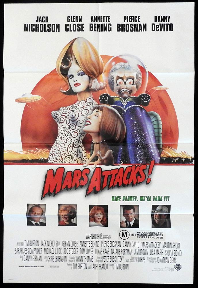 MARS ATTACKS Original US One sheet Movie Poster Jack Nicholson Pierce Brosnan