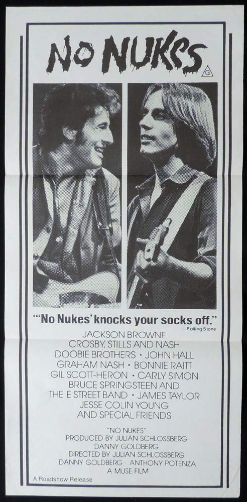 NO NUKES Original Daybill Movie poster Jackson Browne Graham Nash Bruce Springsteen