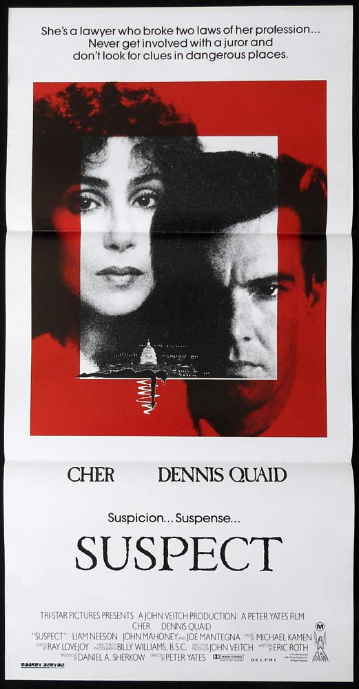 SUSPECT Original Daybill Movie poster Cher Dennis Quaid Liam Neeson