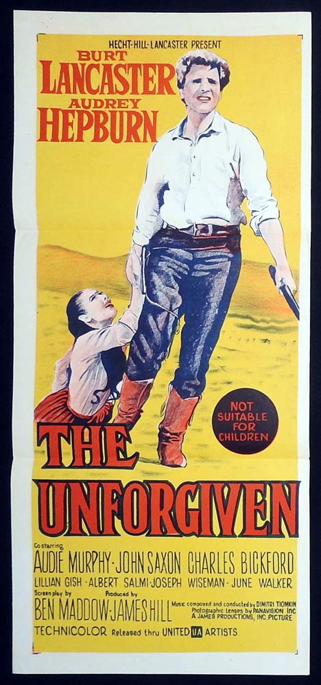 THE UNFORGIVEN Original Daybill Movie poster Burt Lancaster Audrey Hepburn