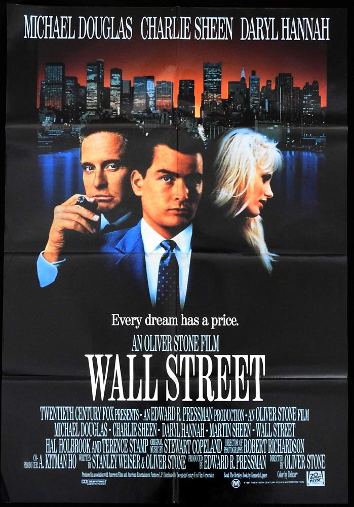 WALL STREET Original Aust One sheet Movie Poster Michael Douglas Charlie Sheen Daryl Hannah