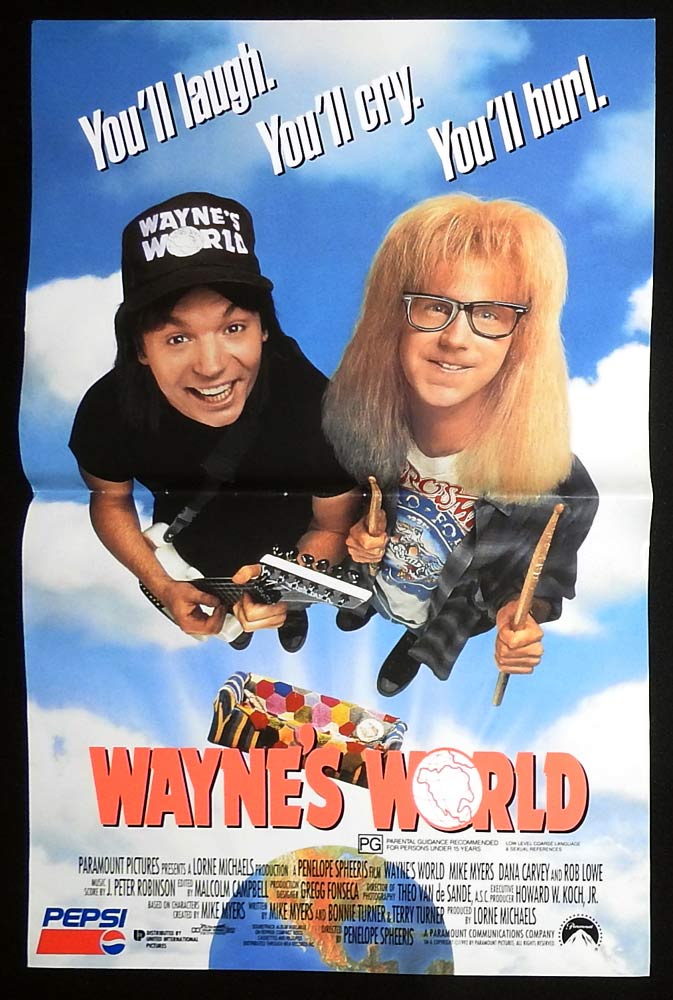 WAYNE’S WORLD Original Daybill Movie poster Mike Myers Dana Carvey Rob Lowe
