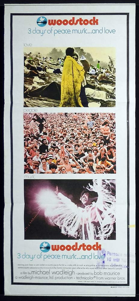 WOODSTOCK Original Daybill Movie poster Joan Baez Joe Cocker Jimi Hendrix