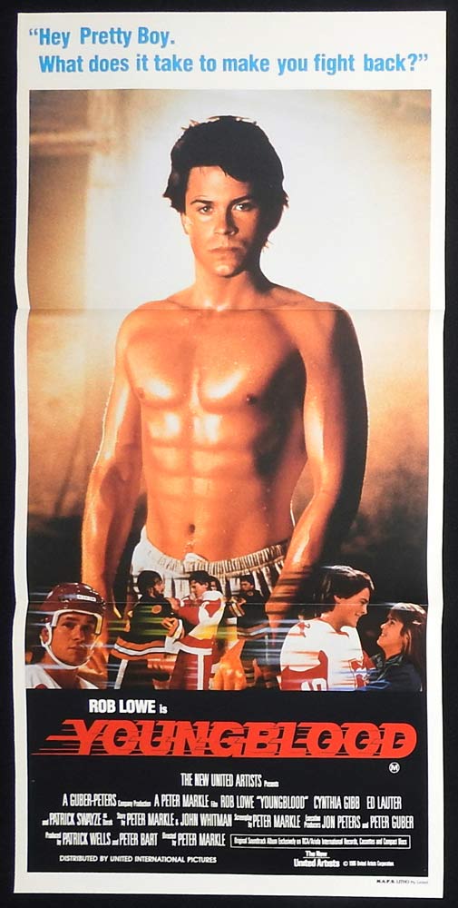 YOUNGBLOOD Original Daybill Movie poster Rob Lowe Cynthia Gibb Patrick Swayze