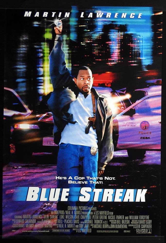 BLUE STREAK Original DS ROLLED One Sheet Movie Poster Martin Lawrence Luke Wilson