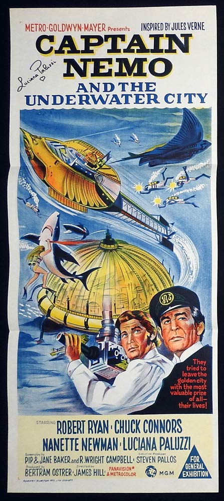 CAPTAIN NEMO AND THE UNDERWATER CITY Original Daybill Movie poster LUCIANA PALUZZI Autograph