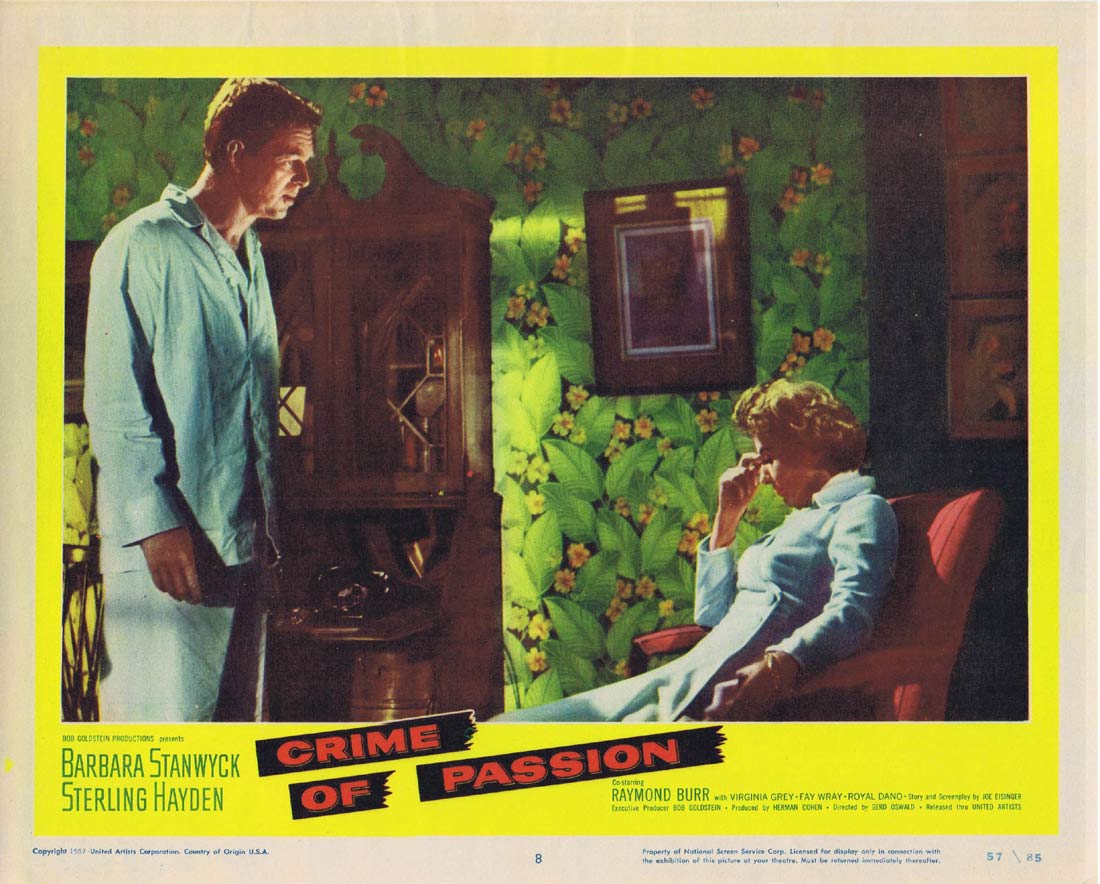 CRIME OF PASSION Original Lobby Card 8 Barbara Stanwyck Sterling Hayden