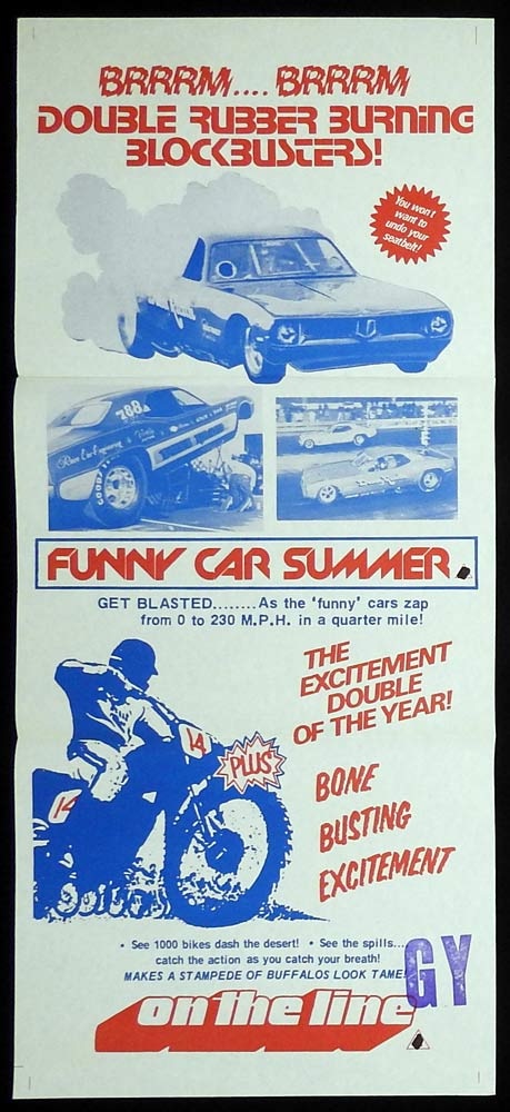 FUNNY CAR SUMMER and ON THE LINE Original Double Bill Daybill Movie poster Biker