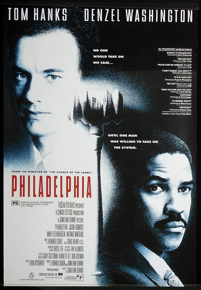 PHILADELPHIA Original ROLLED One Sheet Movie Poster Tom Hanks Denzel Washington