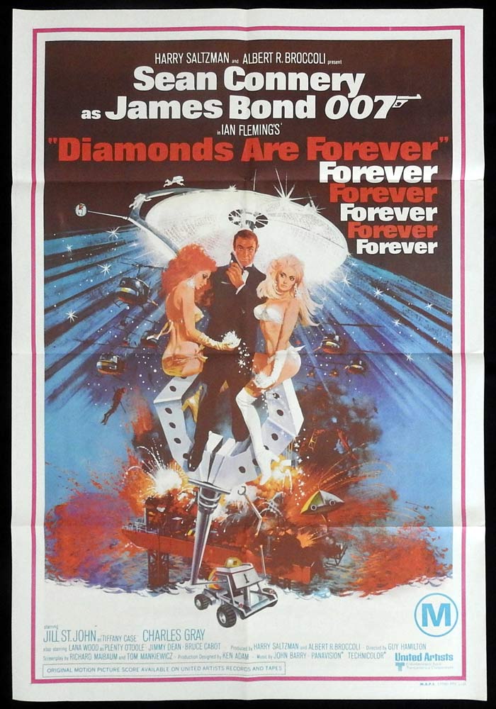 DIAMONDS ARE FOREVER Original Aust One sheet Movie Poster James Bond