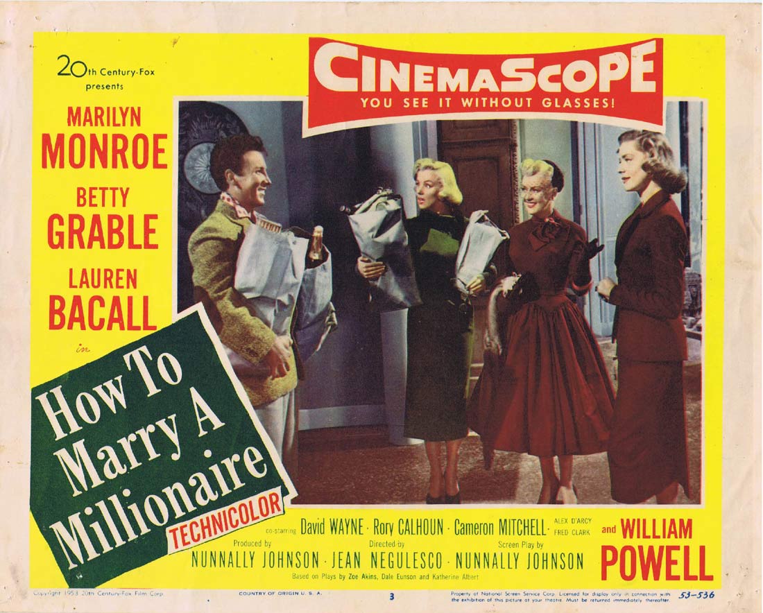 HOW TO MARRY A MILLIONAIRE Original Lobby Card 3 Marilyn Monroe Betty Grable