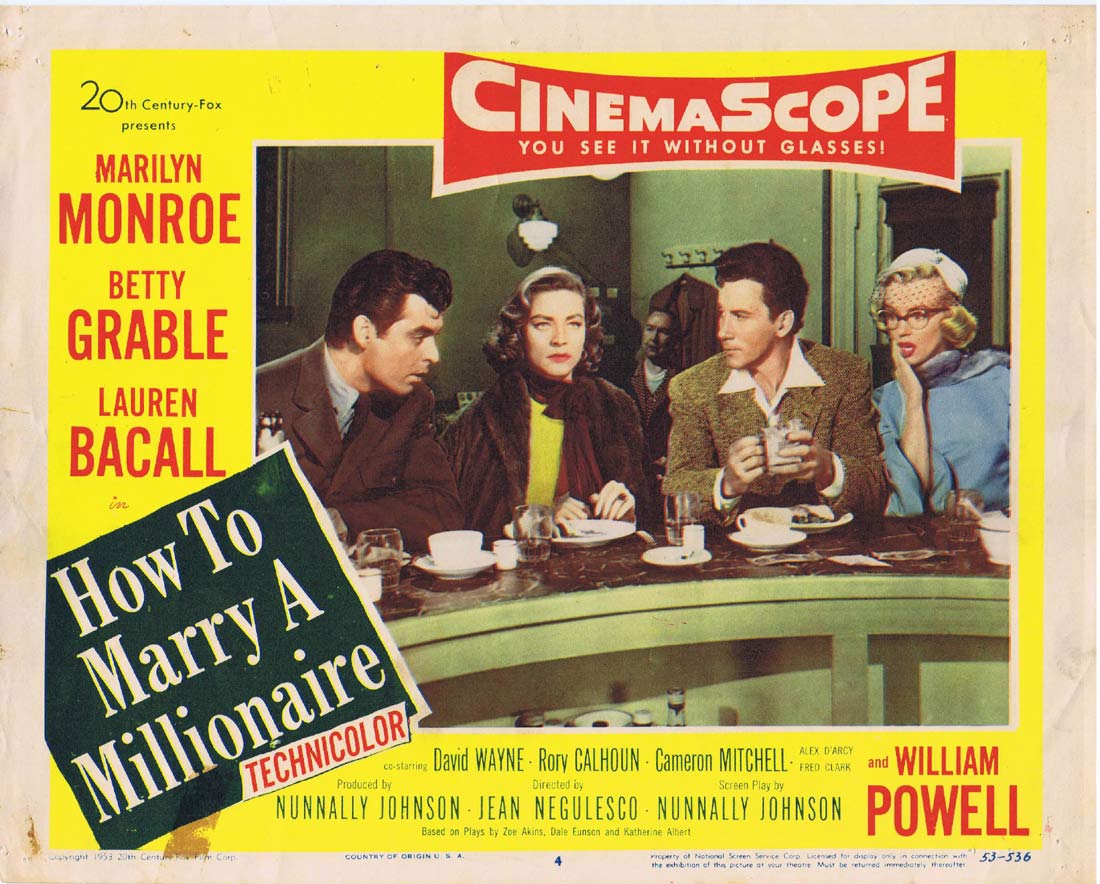 HOW TO MARRY A MILLIONAIRE Original Lobby Card 4 Marilyn Monroe Betty Grable