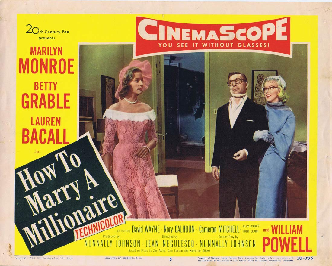 HOW TO MARRY A MILLIONAIRE Original Lobby Card 5 Marilyn Monroe Betty Grable