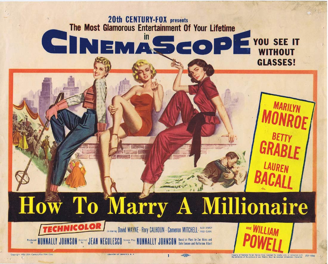HOW TO MARRY A MILLIONAIRE Original Title Lobby Card Marilyn Monroe Betty Grable