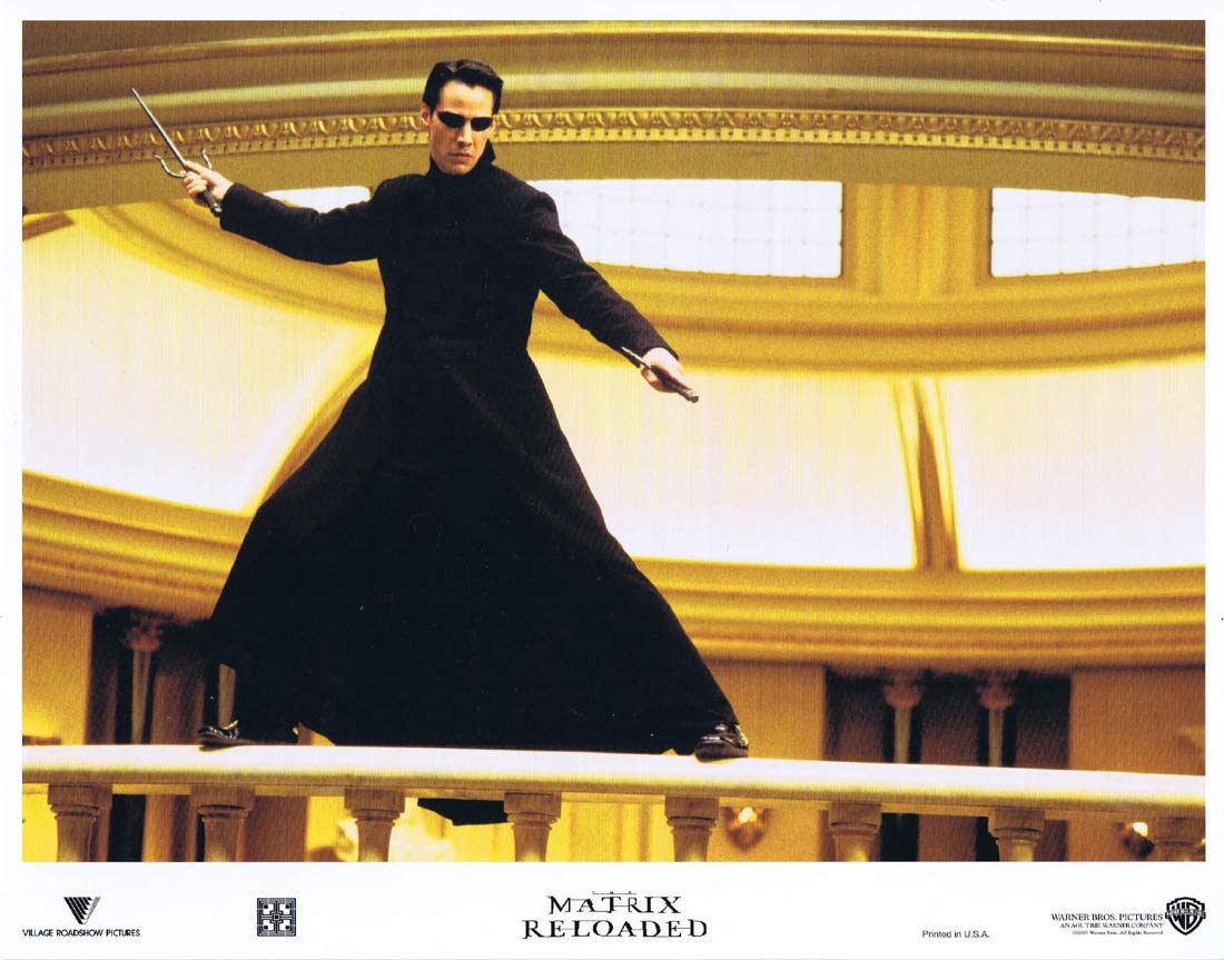 THE MATRIX RELOADED Original US Lobby Card 12 Keanu Reeves Laurence Fishburne