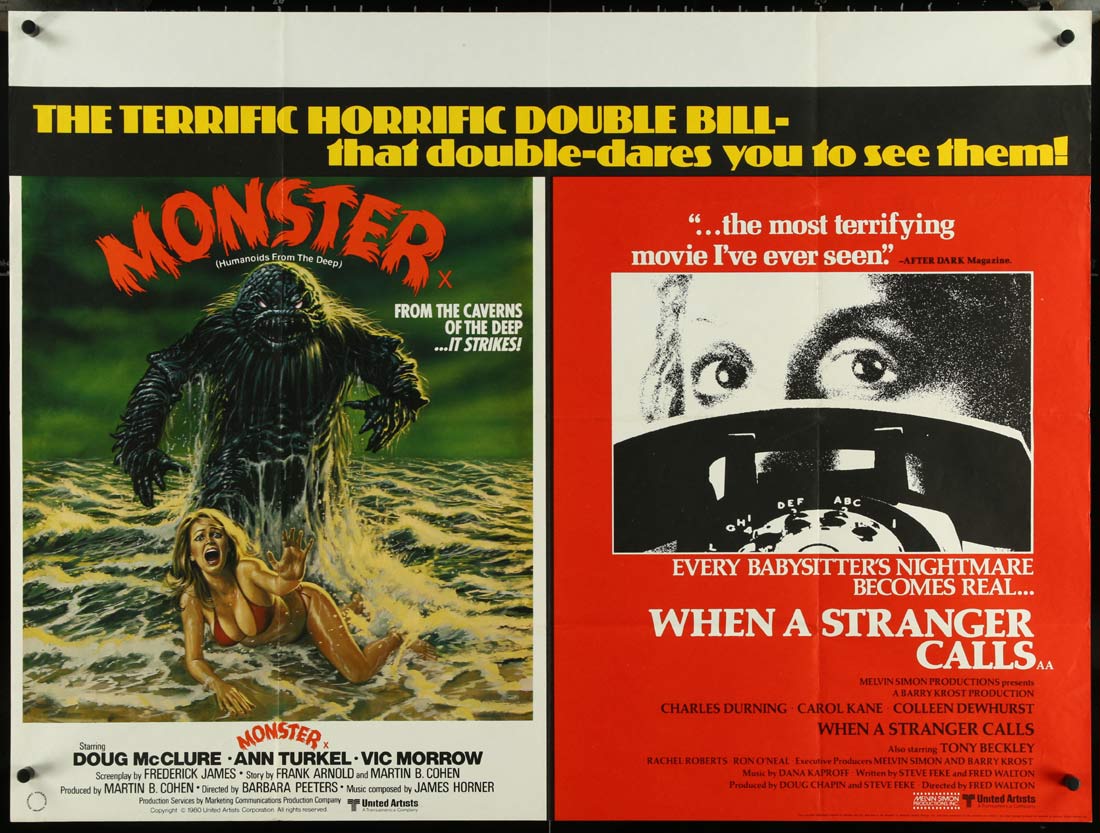 MONSTER HUMANOIDS FROM THE DEEP British Quad Movie poster Double Feature