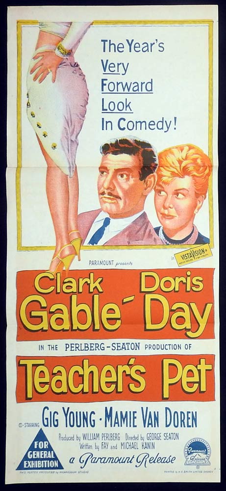 TEACHERS PET Daybill Movie Poster Clark Gable Doris Day