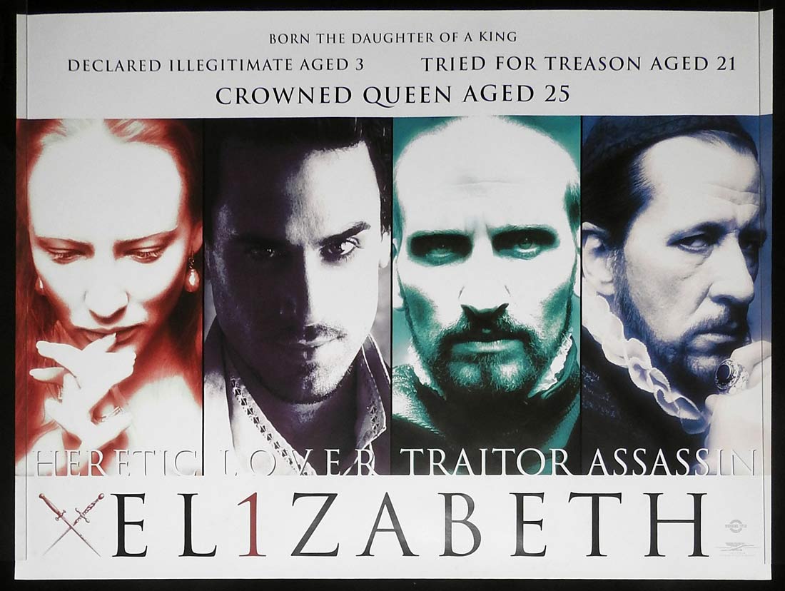 ELIZABETH Original ROLLED British Quad Movie Poster Cate Blanchett Geoffrey Rush