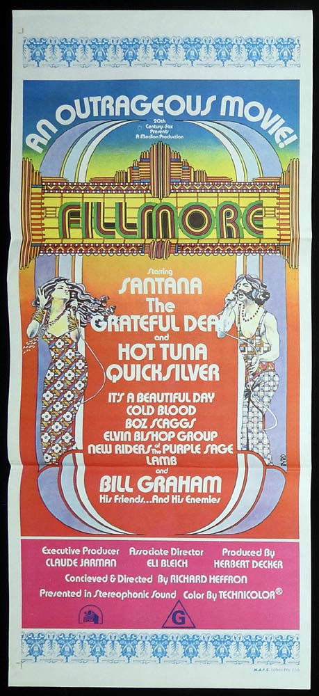 FILLMORE Original Daybill Movie Poster Santana Grateful Dead Jefferson Airplane