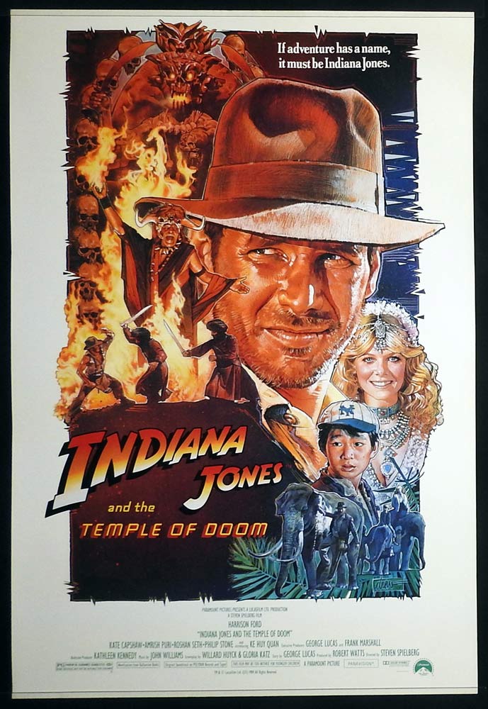 INDIANA JONES AND THE TEMPLE OF DOOM Original US One Sheet Movie poster Drew art