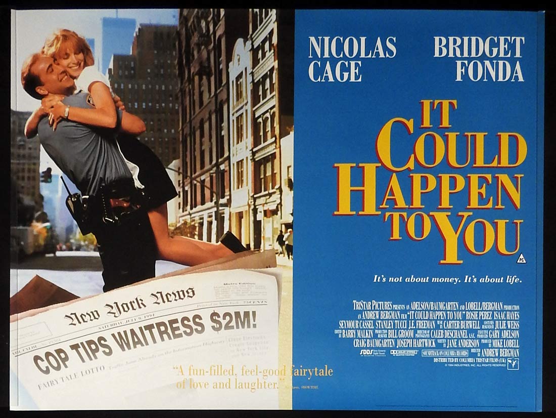 IT COULD HAPPEN TO YOU Original ROLLED British Quad Movie Poster Nicolas Cage Bridget Fonda