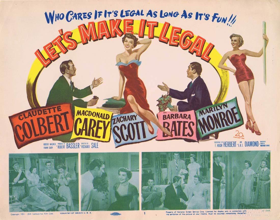 LET’S MAKE IT LEGAL Original Title Lobby Card Claudette Colbert Marilyn Monroe