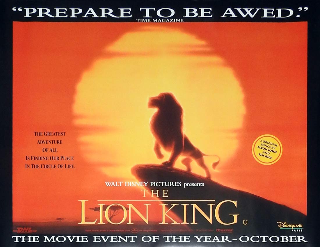 THE LION KING Original ROLLED British Quad Movie Poster Disney