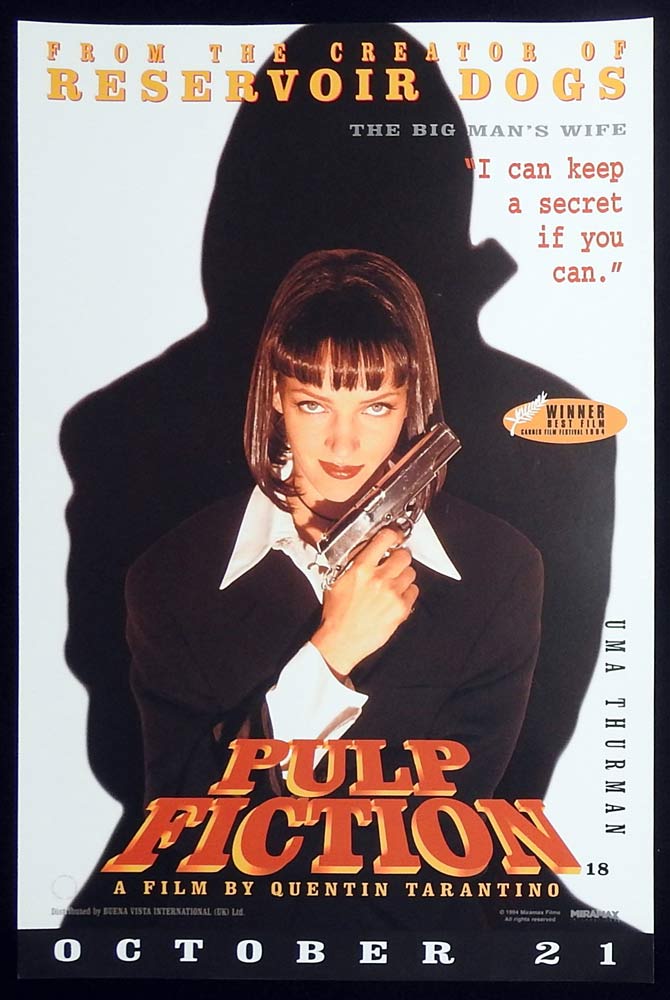 PULP FICTION Original English 13 x 20 Movie Poster Uma Thurman Quentin Tarantino