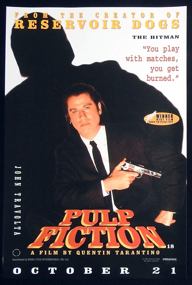 PULP FICTION Original English 13 x 20 Movie Poster Quentin Tarantino John Travolta