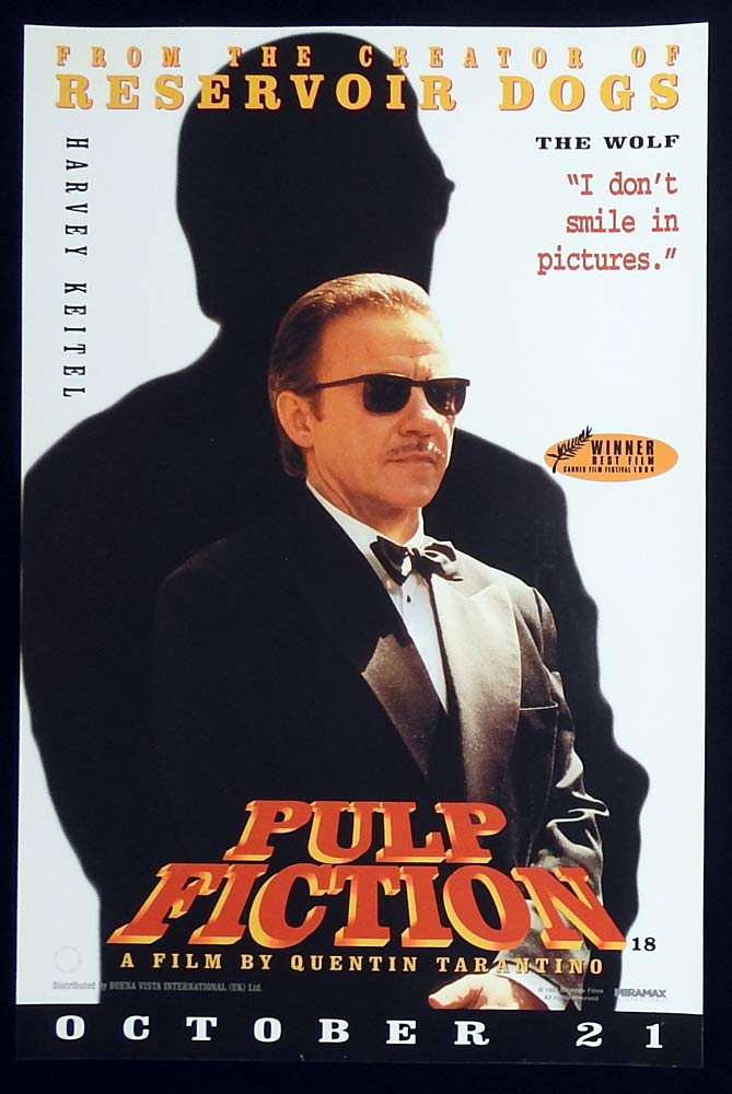 PULP FICTION Original English 13 x 20 Movie Poster Quentin Tarantino Harvey Keitel