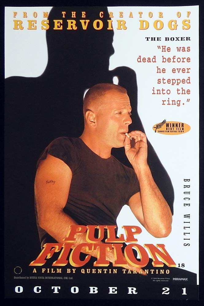 PULP FICTION Original English 13 x 20 Movie Poster Quentin Tarantino Bruce Willis