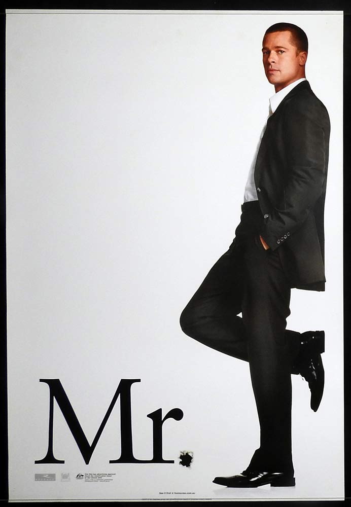 MR AND MRS SMITH Original US One sheet Movie poster Brad Pitt Mr