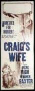 CRAIG'S WIFE Original Long Daybill Movie Poster Irene Rich Warner Baxter Film Noir